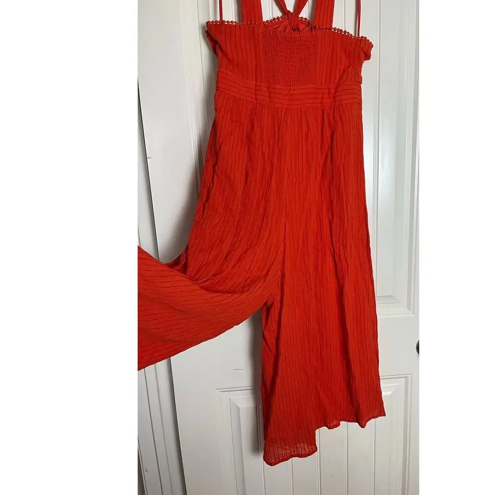Maeve Anthropologie | Size 10 Proust Wide-Leg Twist Top Halter Jumpsuit Orange